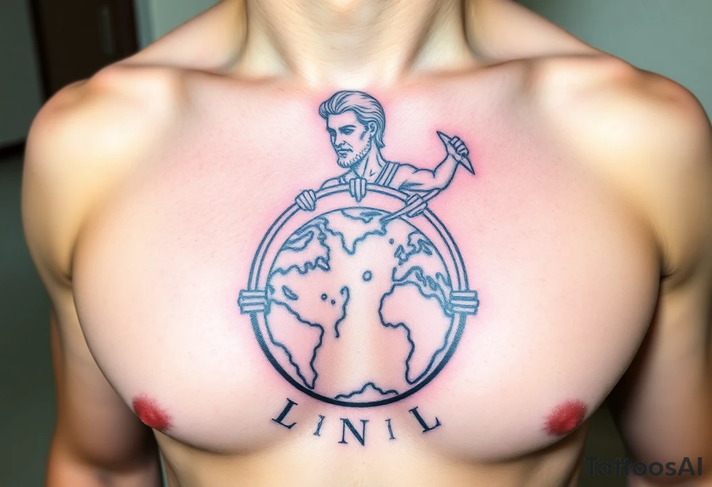 jupiter sign with bow hovering over the world tattoo idea