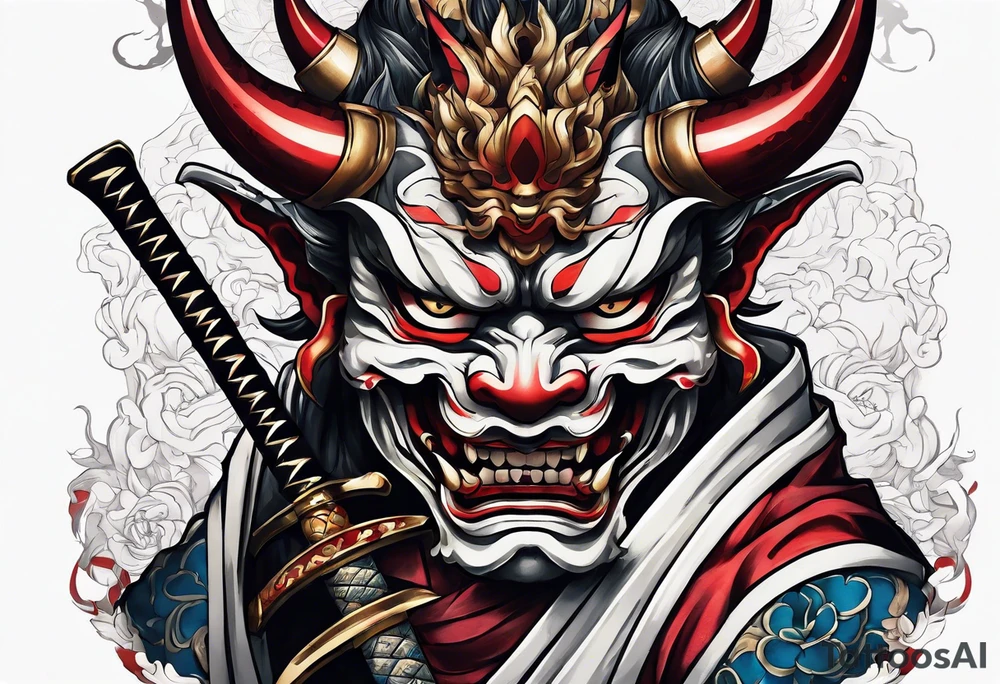 Hannya  holding a katana full tattoo idea