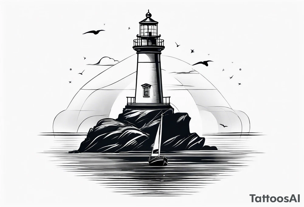 maritime lighthouse in a front view sailboat serving as a mast for a sail. tattoo idea