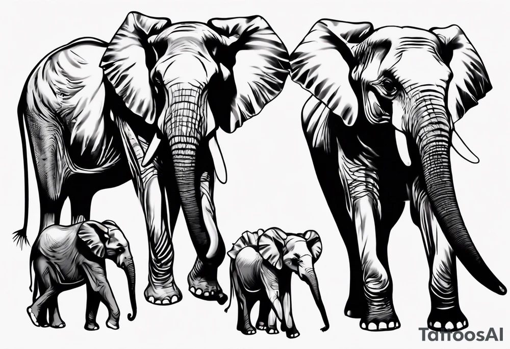 4 elephants family tattoo idea