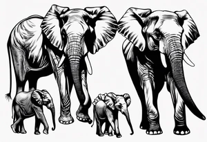 4 elephants family tattoo idea