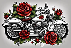 Playing cards, guns & roses, flowers & vines, a motorcycle and Marlboro reds tattoo idea