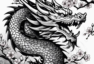 Haku dragon with  cherry blossoms  and soot sprites tattoo idea