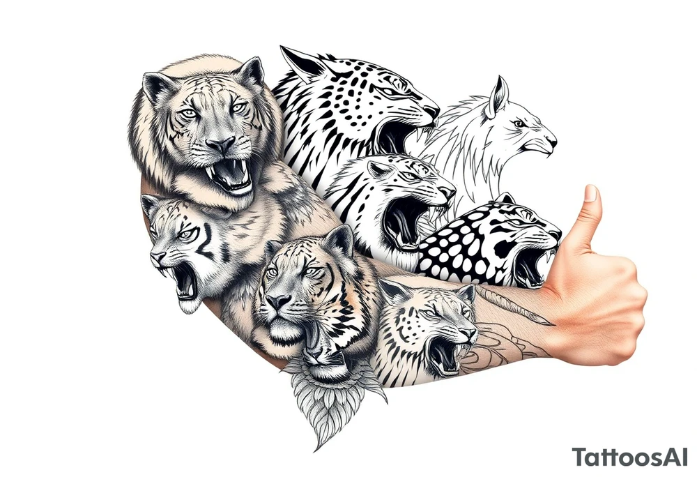 creative collage of different exotic animals tattoo idea