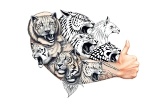 creative collage of different exotic animals tattoo idea