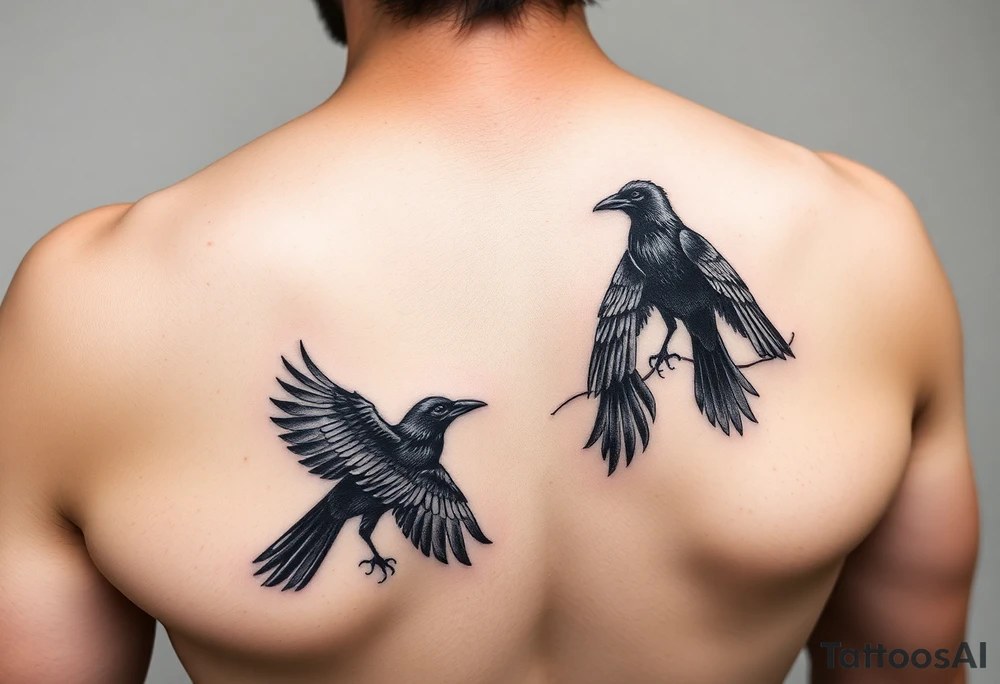 Itachi and crows on right chest piece starting arm sleeve tattoo idea