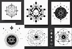 arm bracelet tatoo made of atoms with spiritual elements tattoo idea