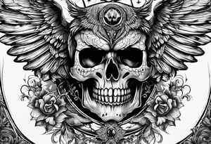 Gothic Skull and owl with open wings tattoo idea