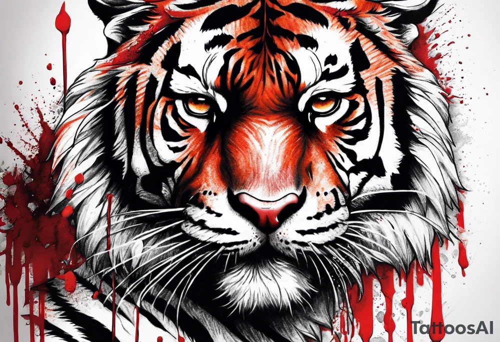 Tiger covered in blood tattoo idea