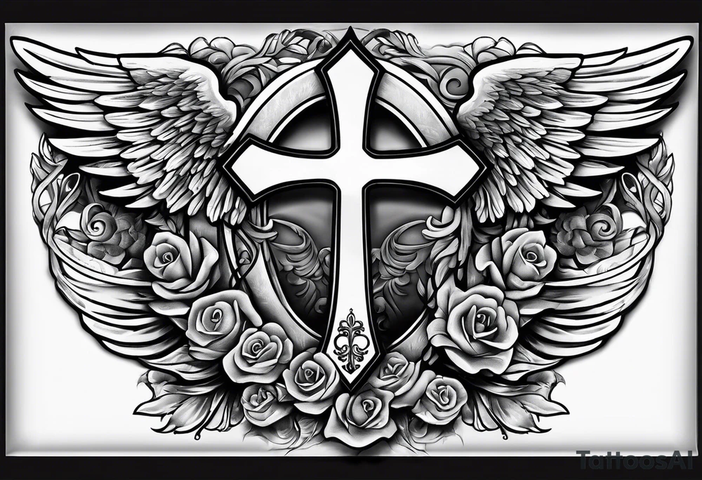 Rest in peace mom cross with angel wings tattoo idea