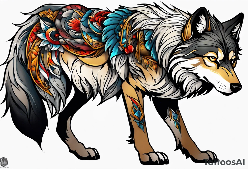Neotraditional wolf tattoo idea