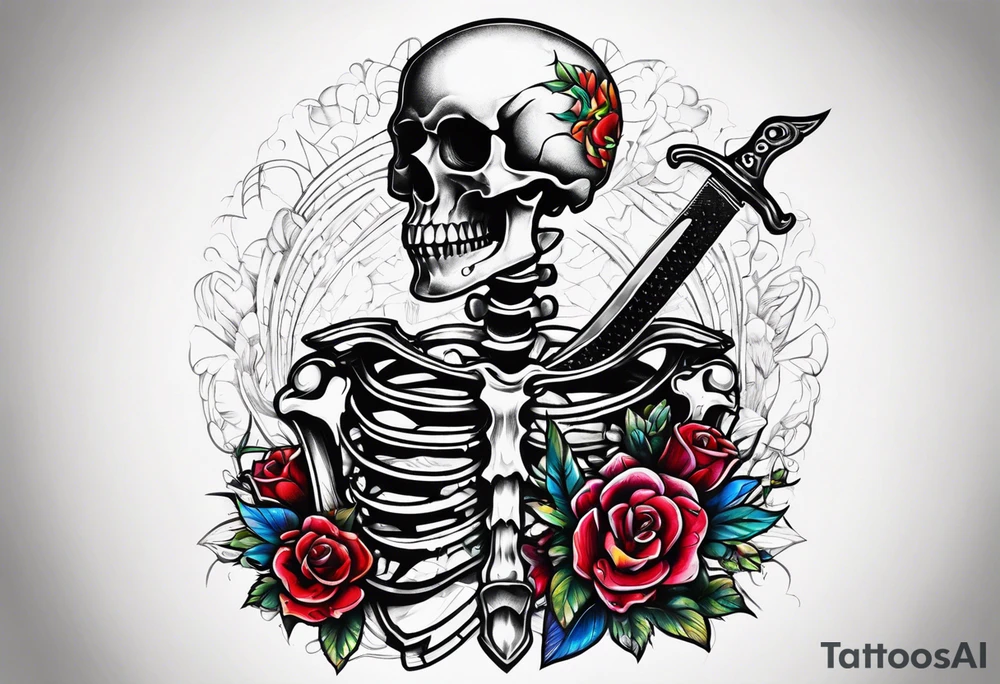 empty skeleton, broken heart, knife in back tattoo idea