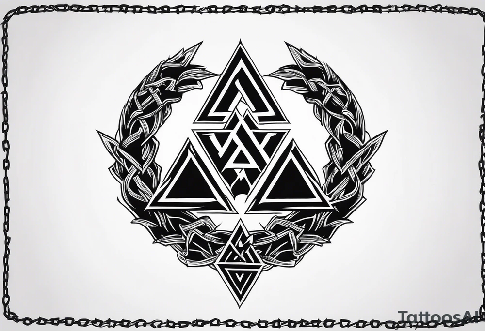 Valhalla sword shield axe barbed wire chains valknut fire tattoo idea Valhalla sword shield axe barbed wire chains valknut fire tattoo idea
