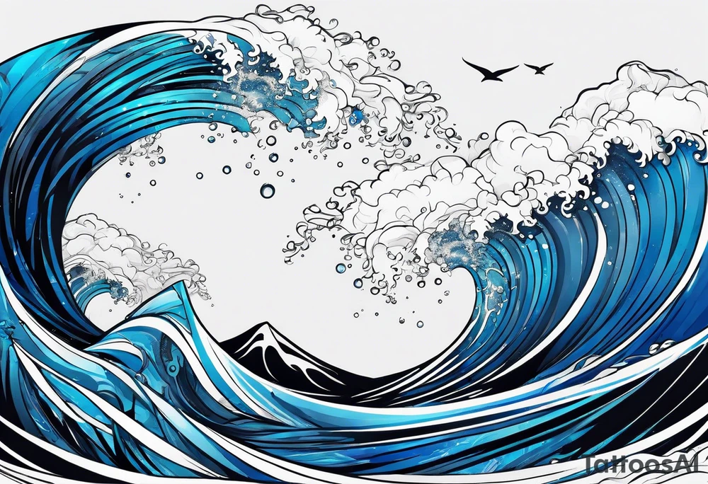 Design turning in to waves black with blue accent struggle perseverance under water tattoo idea