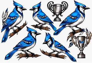 bluejay with trophy tattoo idea
