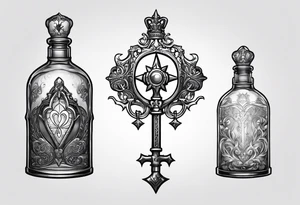 Kingdom hearts key blade in a Felix felicis potion bottle tattoo idea