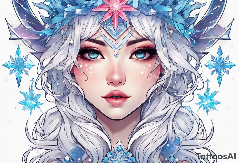 Constellation, kawaii dragon girl , snowflake tattoo idea
