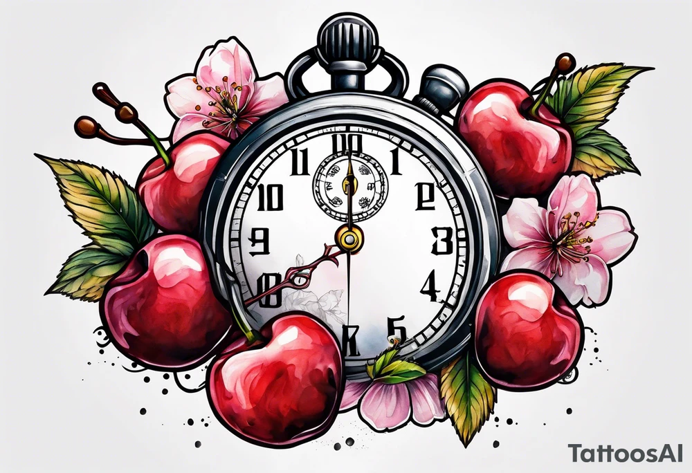 Stopwatch, sword and cherry bloom tattoo idea