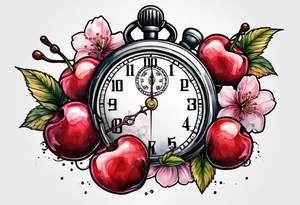 Stopwatch, sword and cherry bloom tattoo idea