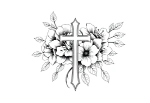 Black and white floral tattoo hip tattoo with a cross tattoo idea