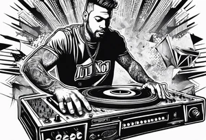Cool front page newspaper tattoo about dj crushing the dance floor. Include best Raleigh NC DJ from Long Island. Unique hand tattoo design tattoo idea