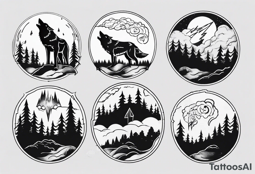 thunderstorm over a forest and a wolf howling tattoo idea thunderstorm over a forest and a wolf howling tattoo idea