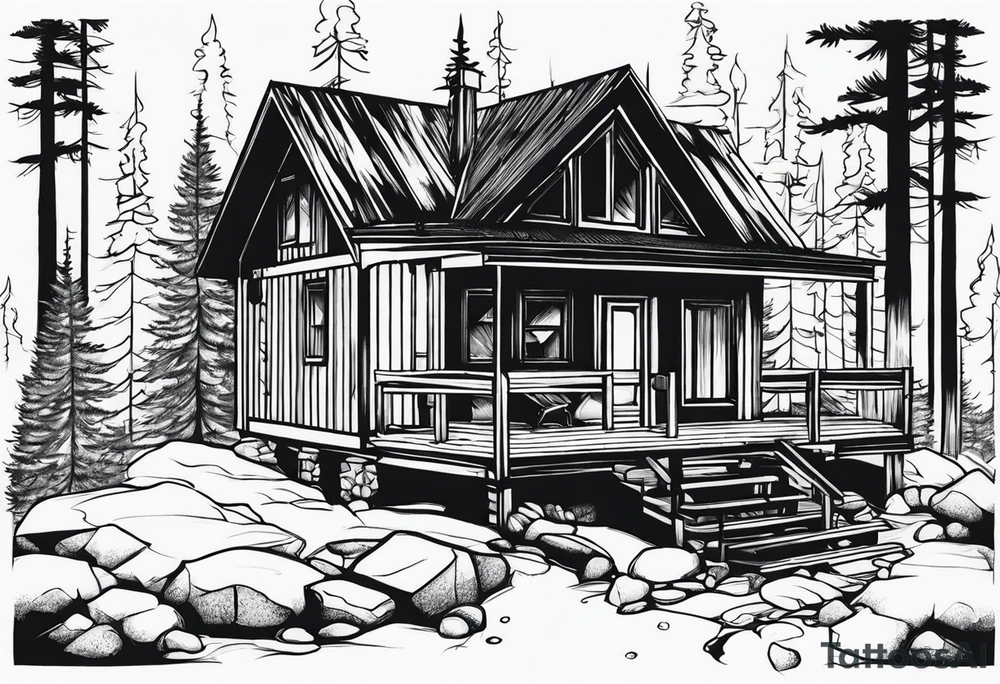 small cabin in the woods tattoo idea