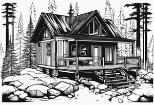 small cabin in the woods tattoo idea