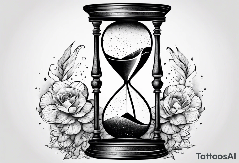ornate hourglass, long, cosmic stardust, masculine, minimalist, tattoo idea