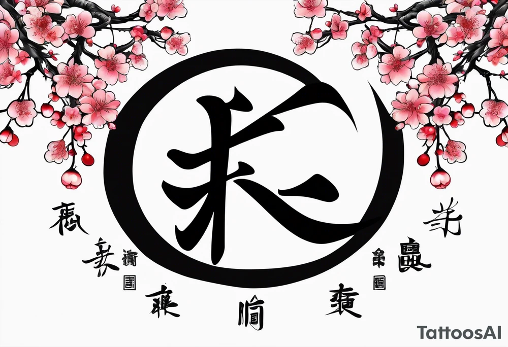 Kanji letter for shadow inside half circle with cherry blossoms tattoo idea