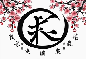 Kanji letter for shadow inside half circle with cherry blossoms tattoo idea