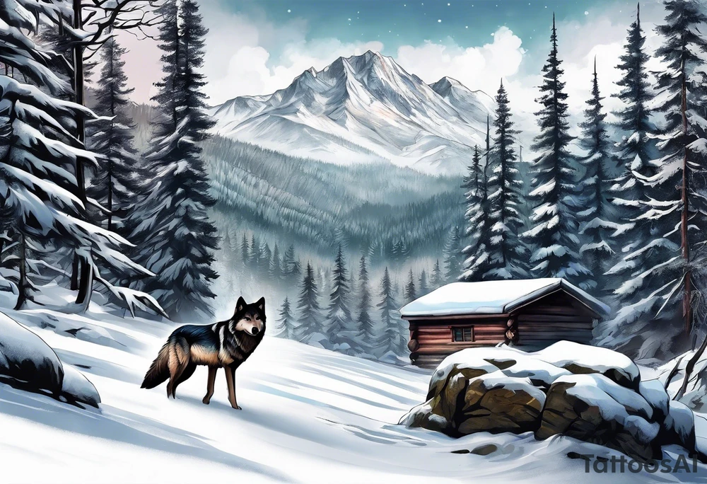 Forest in wolf tattoo idea