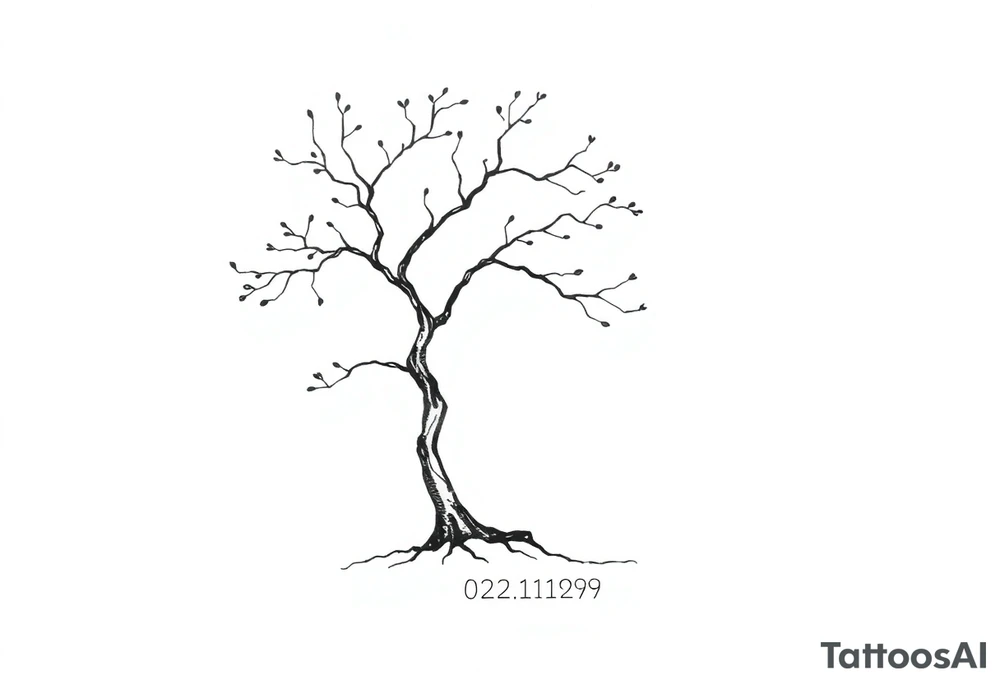 simple windy tree with date 02.18.1998 tattoo idea