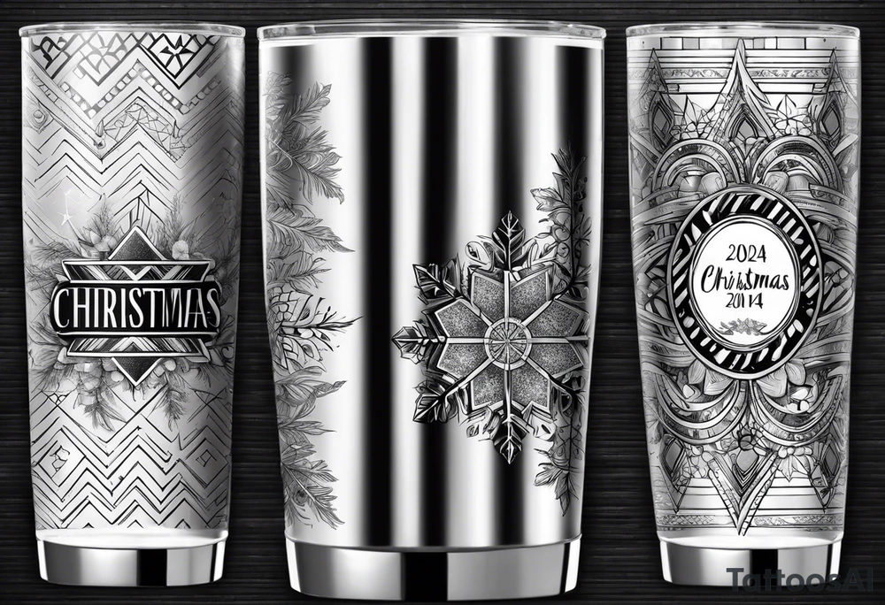 Christmas 2024 personalized name banner on a 20 oz tumbler snowflake motif tattoo idea