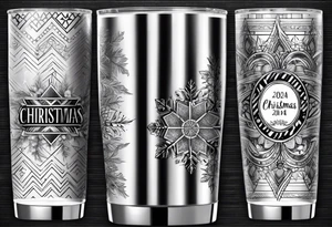 Christmas 2024 personalized name banner on a 20 oz tumbler snowflake motif tattoo idea