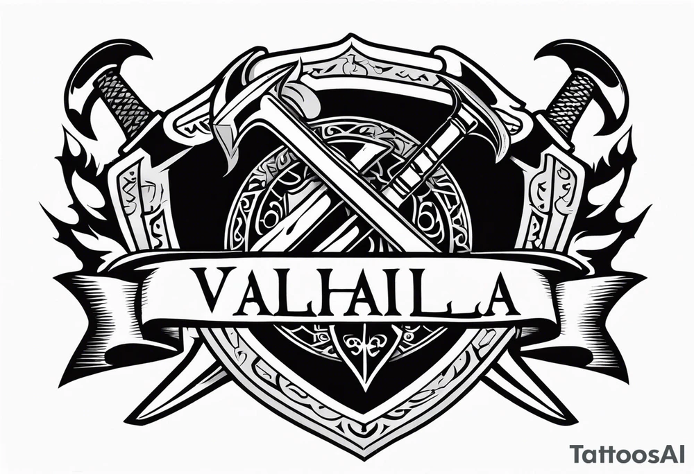 Valhalla shield sword axe tattoo idea