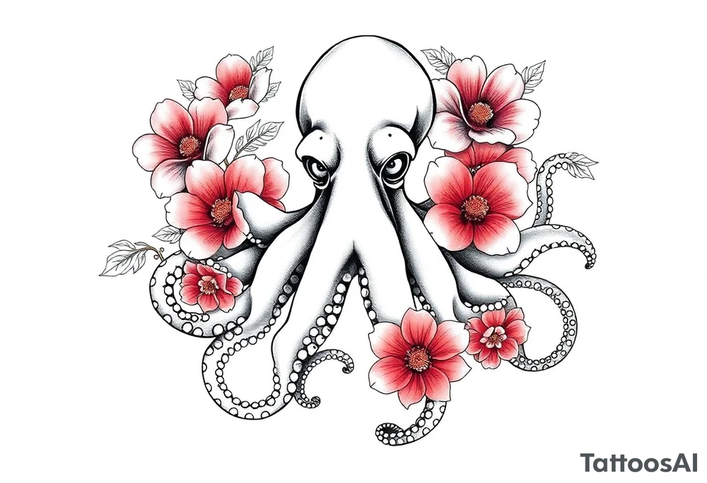 octopus and flowers tattoo idea