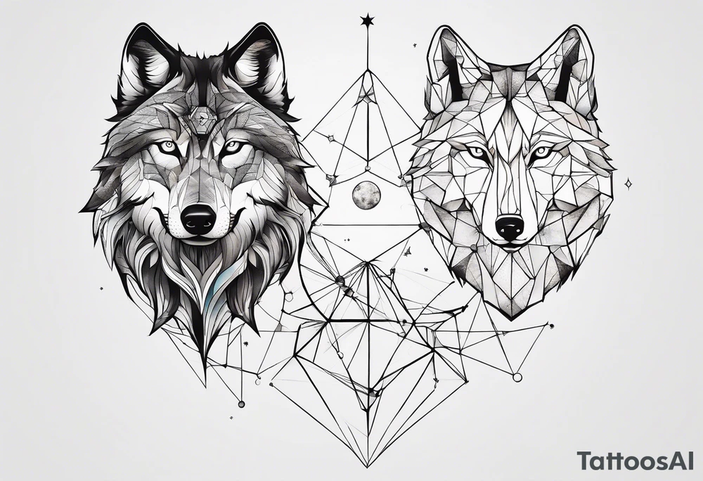 Constellation, two animal wolf, géométric tattoo idea