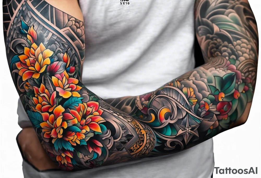 Full leg tattoo sleeve square tattoo idea