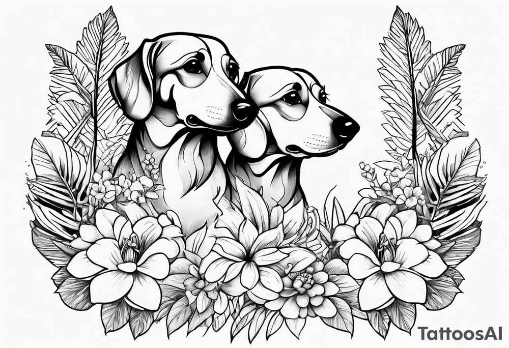 Grandma memorial who loved wiener dogs, flowers, tropical things tattoo idea