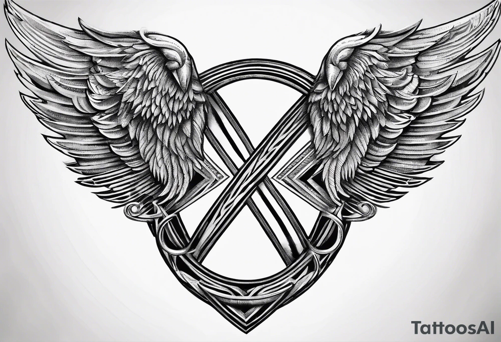 Infinity sign dates January 1, 1959 to February 2, 2016 and angle wings in the background tattoo idea