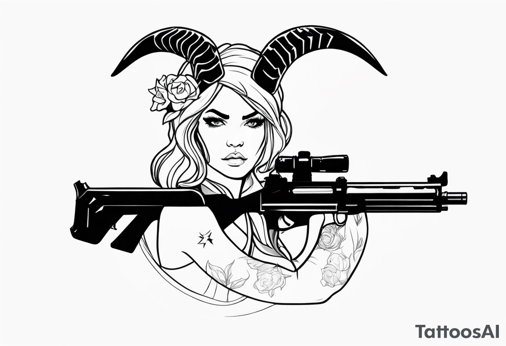 capricorn girl with gun tattoo idea