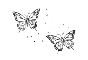 Simple outline of flying butterflies with lots of sparkles and bubbles tattoo idea