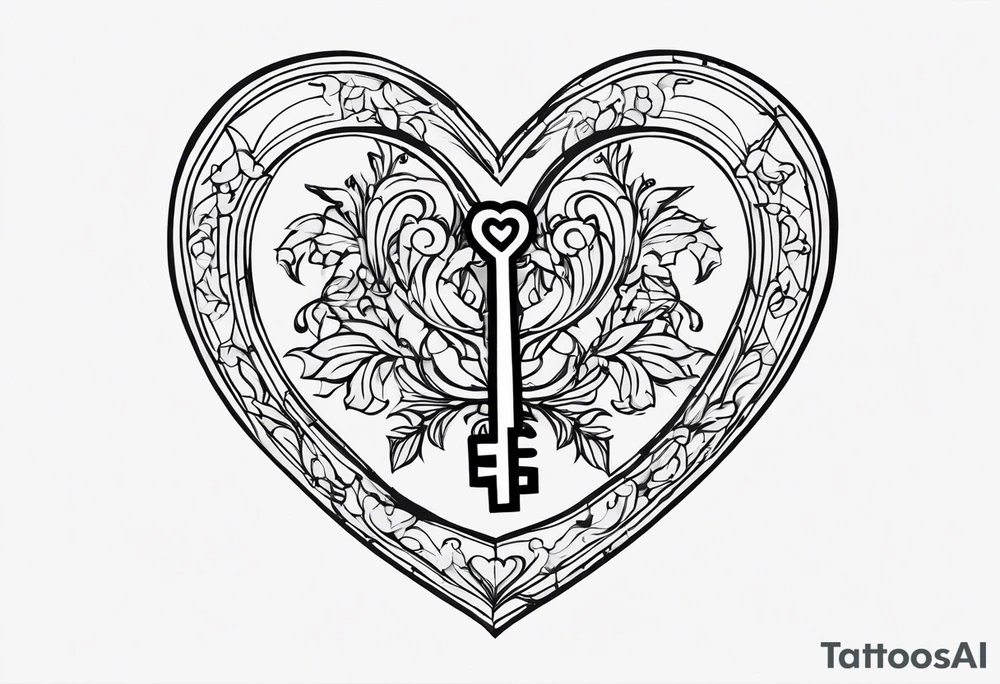 heart shaped antique skeleton key tattoo idea