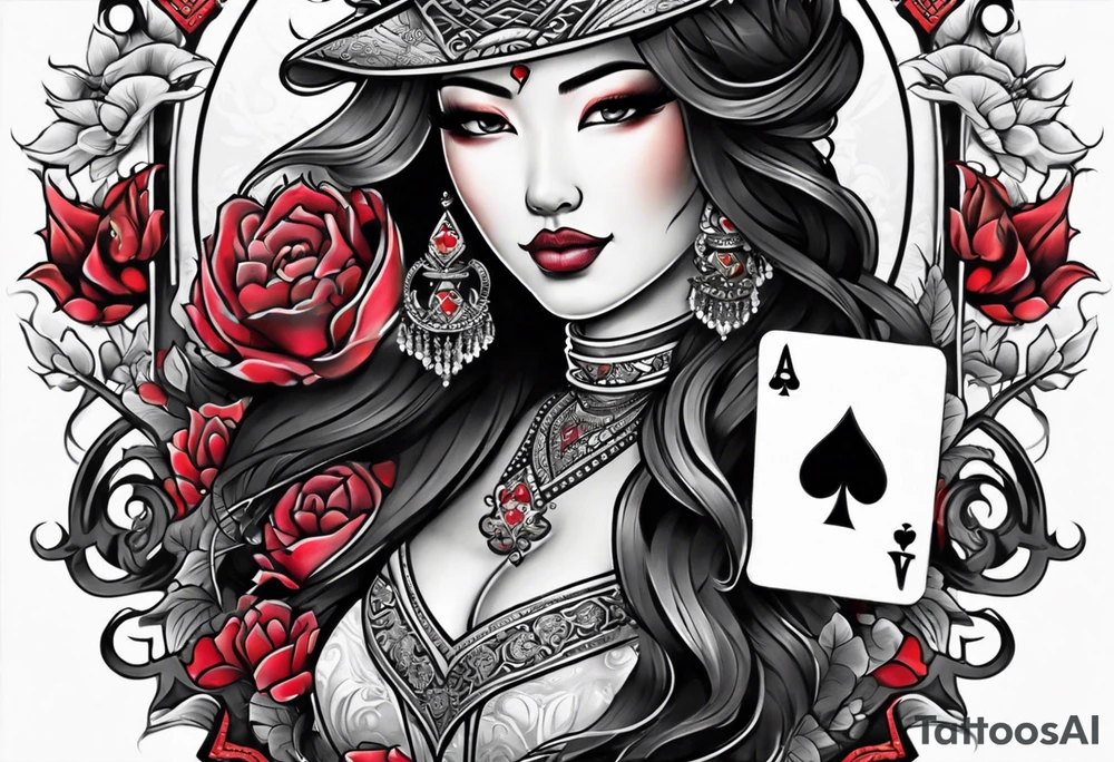 Asian Queen Of Spades tattoo sleeve tattoo idea