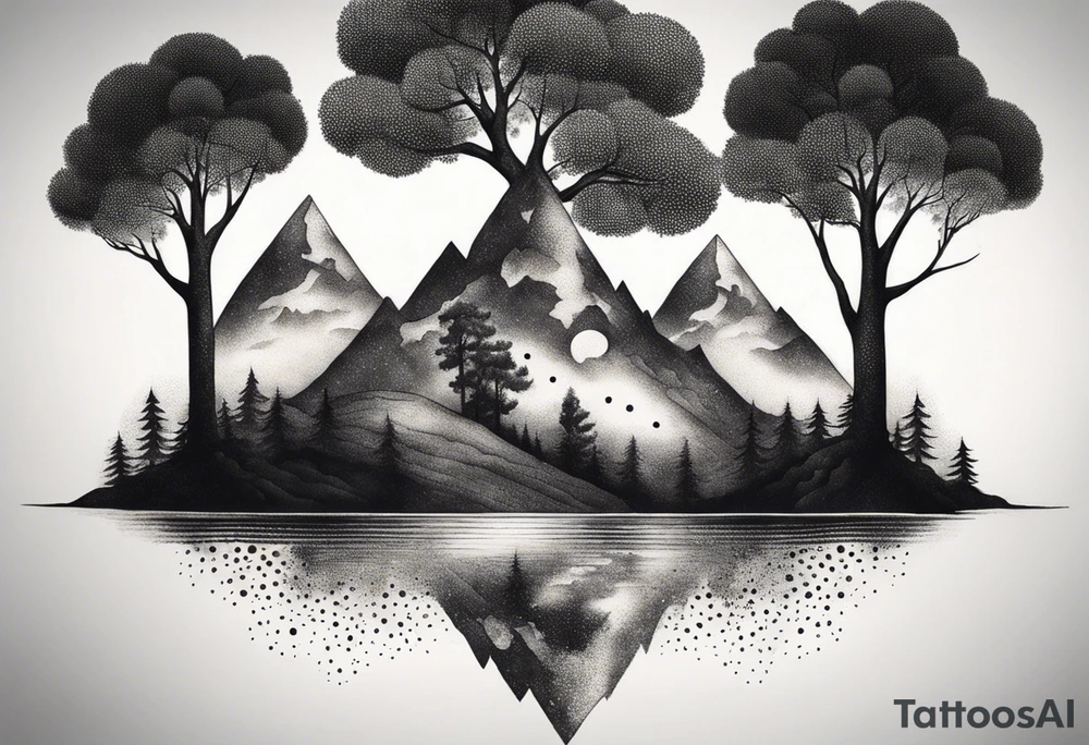 Three mountains three trees with roots tattoo idea