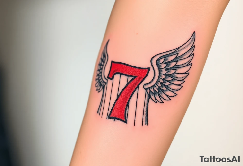 the number seven and a yankee jersey then add angle wings and a Bible verse tattoo idea