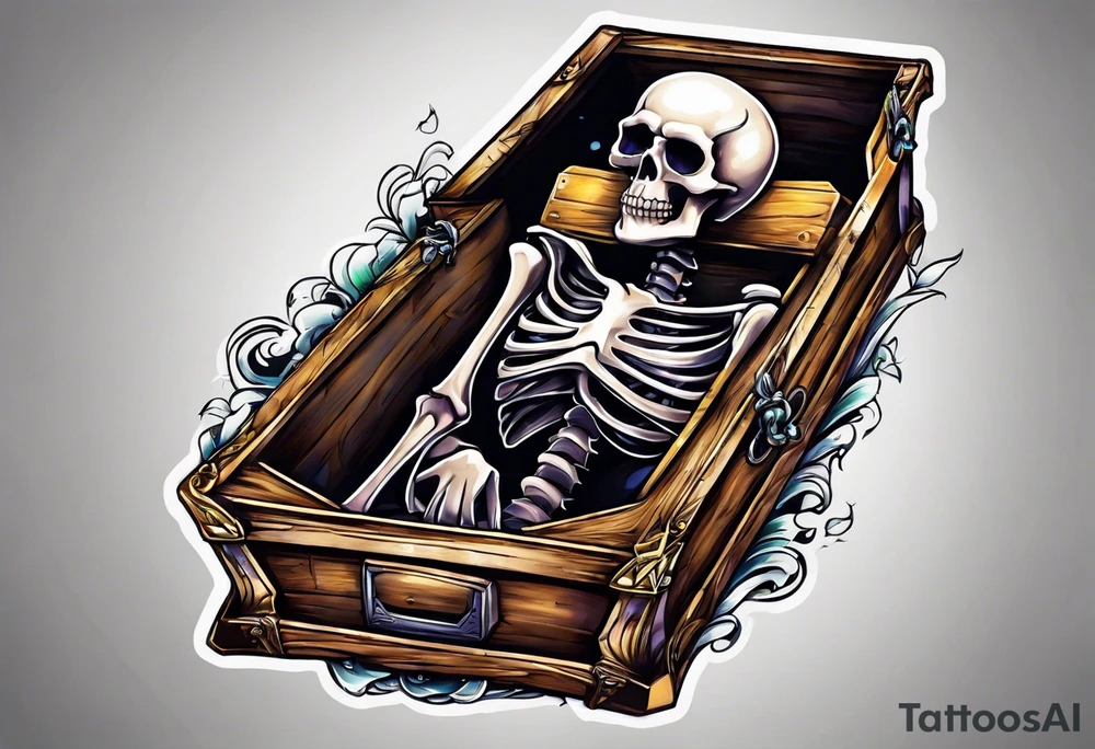 skeleton getting out of coffin tattoo idea