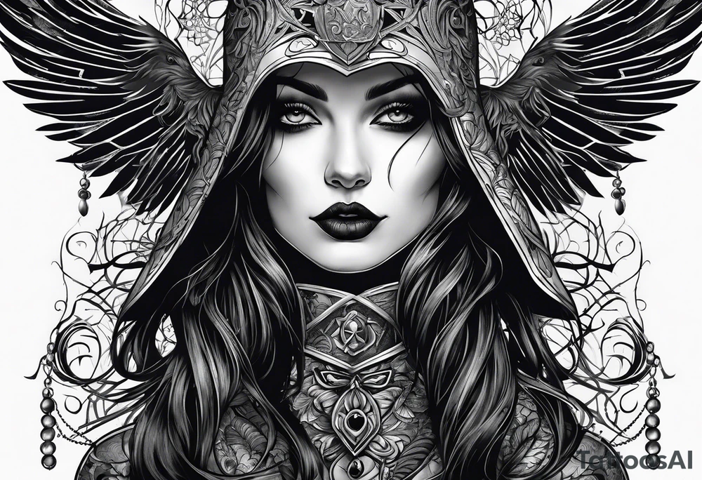 Goth girl raven tattoo idea