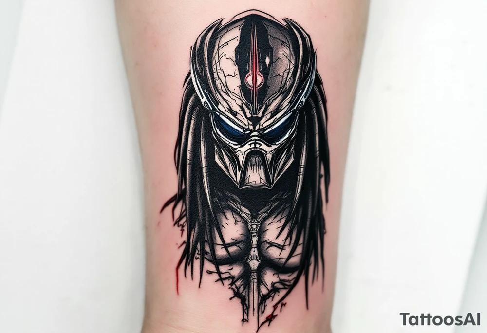 Ultimate Predator (Assassin Predator) – A towering genetically modified Yautja from The Predator (2018), standing 11 feet tall, with black armor-like skin, exposed muscle fibers, and no need for a bio-mask due to integrated targeting vision. tattoo idea